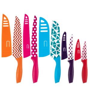 michelangelo kitchen knife set 10 piece, rainbow knife set for kitchen 5 knives and 5 knife covers, high carbon stainless steel kitchen knives set