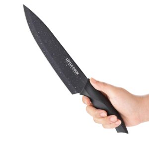 Chef Knife, Little Cook Ultra Sharp Kitchen Knife, German Stainless Steel Chef Knife Set, Includes 8 inch Chef’s Knife, 4 inch Paring Knife and 2 Matched Knife Sheath (Black)