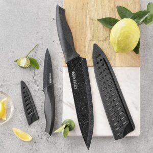 Chef Knife, Little Cook Ultra Sharp Kitchen Knife, German Stainless Steel Chef Knife Set, Includes 8 inch Chef’s Knife, 4 inch Paring Knife and 2 Matched Knife Sheath (Black)