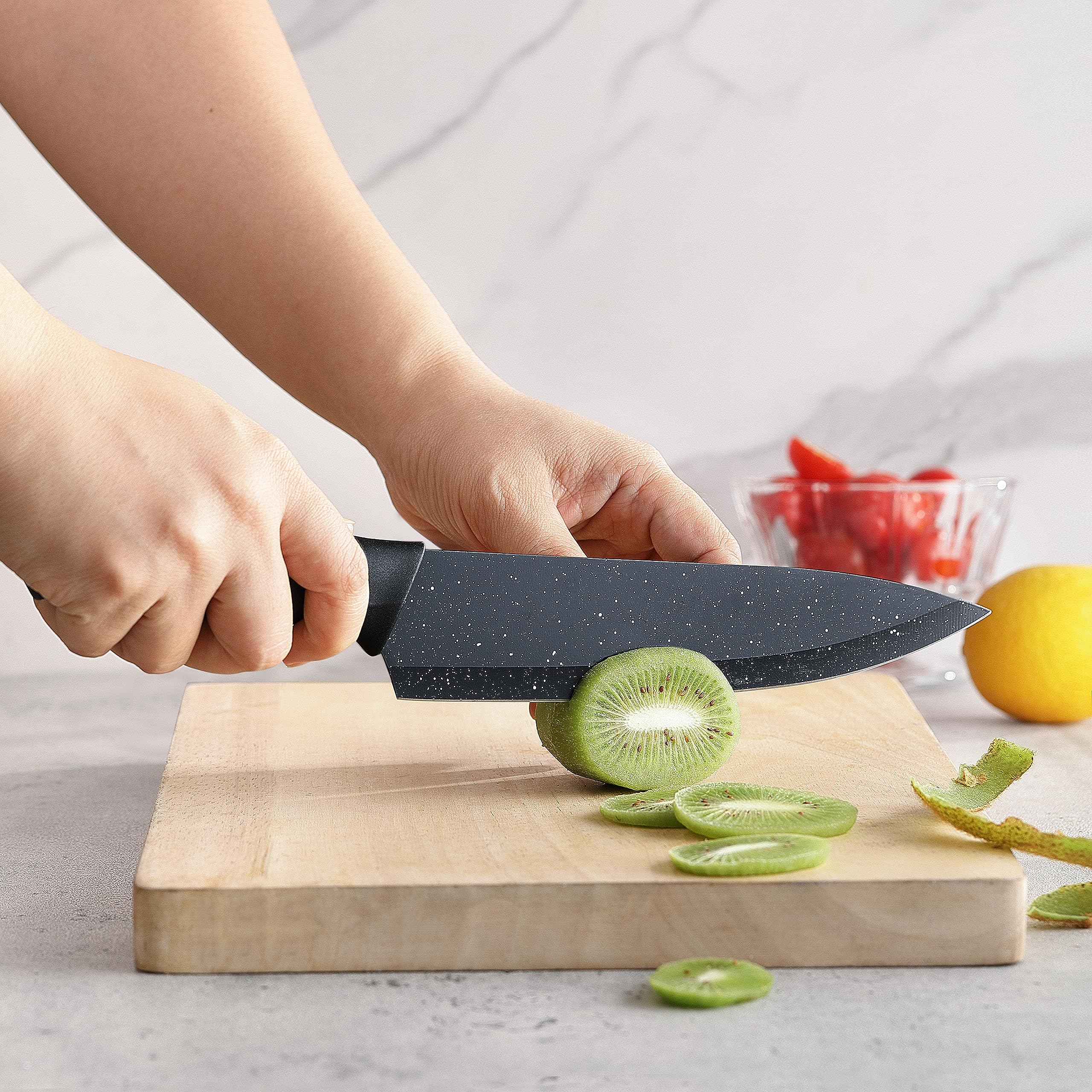 Chef Knife, Little Cook Ultra Sharp Kitchen Knife, German Stainless Steel Chef Knife Set, Includes 8 inch Chef’s Knife, 4 inch Paring Knife and 2 Matched Knife Sheath (Black)