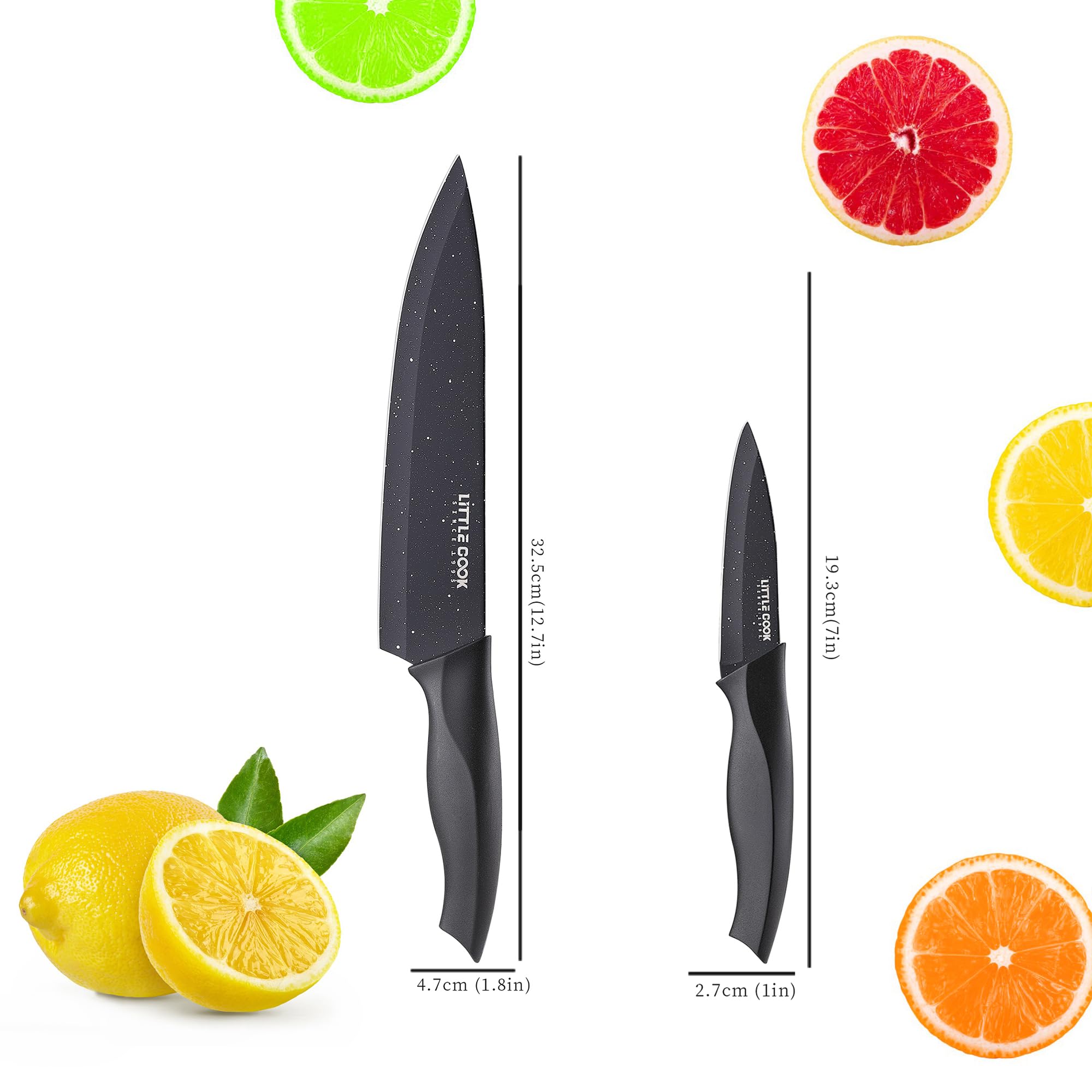 Chef Knife, Little Cook Ultra Sharp Kitchen Knife, German Stainless Steel Chef Knife Set, Includes 8 inch Chef’s Knife, 4 inch Paring Knife and 2 Matched Knife Sheath (Black)