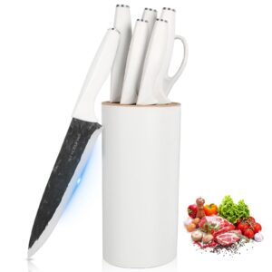 styleonme kitchen knife set, german stainless steel knife block set, 7 piece knives set for kitchen, white knife sets for kitchen with block, anti-slip handle knife set with block, kitchen knives sets