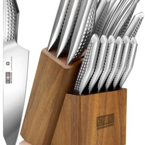 HOSHANHO Kitchen Knife Set with Block, 16-Piece Sharp Japanese Stainless Steel Chef Knife Set, Professional Knife Block Set with Sharpener