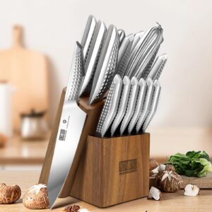 HOSHANHO Kitchen Knife Set with Block, 16-Piece Sharp Japanese Stainless Steel Chef Knife Set, Professional Knife Block Set with Sharpener