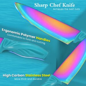 Rainbow Titanium Knife Set 17 PCS Kitchen Knives Set Sharp Cutlery Knife Sets Contain 6 Steak Knives Sharpener Clear Acrylic Stand Nonstick Chef Knife Block Set (Turquoise)