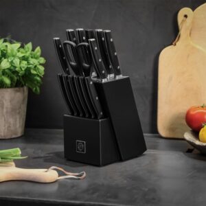 MasterChef Kitchen Knife Set with Block and Sharpener Plus Scissors, 15pc Chef Knife Set of Professional Grade Kitchen Knives with Sharpened High Carbon Stainless Steel Blades & Triple Riveted Handles