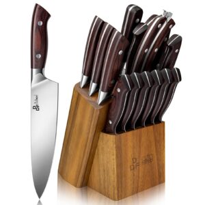 ddf iohef kitchen knife set, 16-piece knife sets for kitchen with block japanese stainless steel knives set with sharpener ultra sharp professional chef knife set with ergonomic handle for cutting