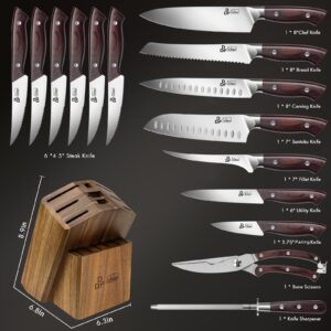 DDF iohEF Kitchen Knife Set, 16-Piece Knife Sets for Kitchen with Block Japanese Stainless Steel Knives Set with Sharpener Ultra Sharp Professional Chef Knife Set with Ergonomic Handle for Cutting