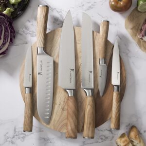 Kangdelun Natura Series 14 PCS Knife Block Set, Ultra Sharp High Carbon Stainless Steel with Wooden Handle