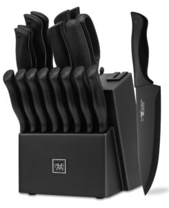 knife sets for kitchen with block, hunter.dual 19 pcs kitchen knife set with block self sharpening, dishwasher safe, anti-slip handle, black