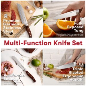 Master Maison 19-Piece Premium Kitchen Knife Set with Wooden Block and Knife Sharpener - German Stainless Steel Cutlery (Walnut)