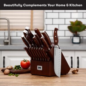 Master Maison 19-Piece Premium Kitchen Knife Set with Wooden Block and Knife Sharpener - German Stainless Steel Cutlery (Walnut)