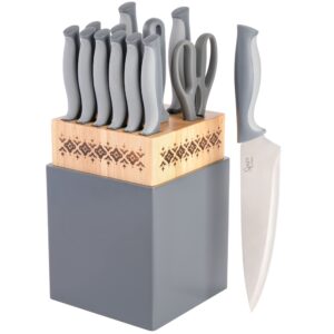 spice by tia mowry savory saffron 14 piece cutlery knife block set - gray