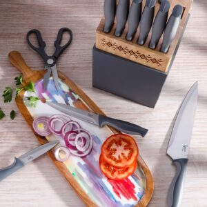 Spice by Tia Mowry Savory Saffron 14 Piece Cutlery Knife Block Set - Gray