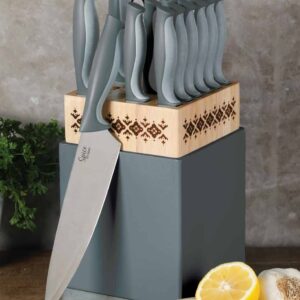 Spice by Tia Mowry Savory Saffron 14 Piece Cutlery Knife Block Set - Gray