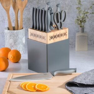 Spice by Tia Mowry Savory Saffron 14 Piece Cutlery Knife Block Set - Gray