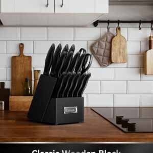 MIDONE Knife Set with Block, 17 Pieces Kitchen Knife Set with Built in Knife Sharpener Block, German Stainless Steel Knife Block Set, Elegant Black