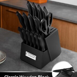 MIDONE Knife Set with Block, 17 Pieces Kitchen Knife Set with Built in Knife Sharpener Block, German Stainless Steel Knife Block Set, Elegant Black