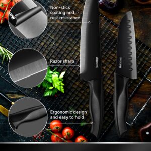 MIDONE Knife Set with Block, 17 Pieces Kitchen Knife Set with Built in Knife Sharpener Block, German Stainless Steel Knife Block Set, Elegant Black