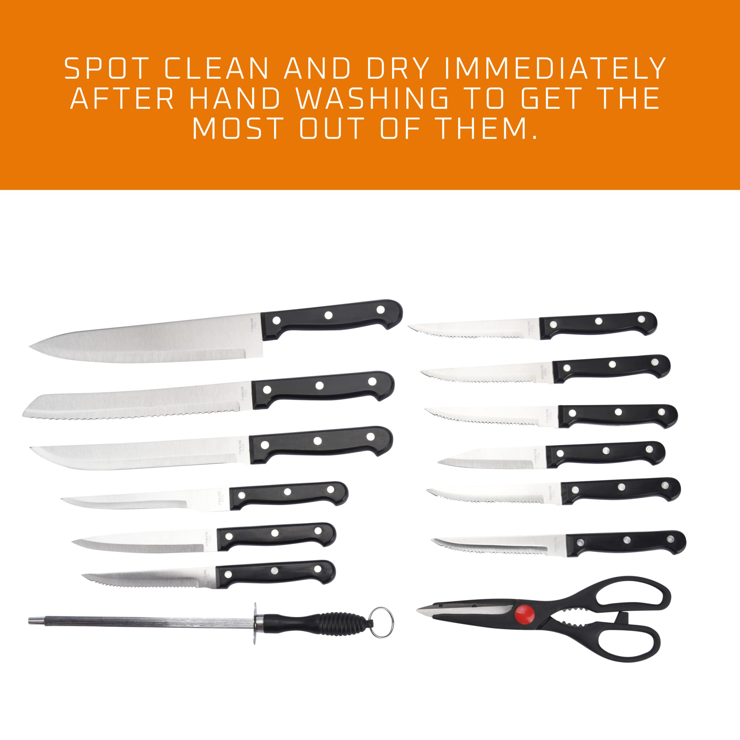 Bruntmor Cooking Knife Set - Black Stainless Steel Sharp Knife Set - Professional Cooking Kitchen Knives Set - For Cutting Meat and Any Recipe - Kitchen Essentials for Best Cooking Experience