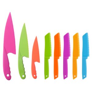 nanxjiur 8 pieces kid plastic nylon cooking knife set, children toddler kitchen knives, kitchen cooking and baking knife set, safe knives for bread without bpa, lettuce knife and salad knife