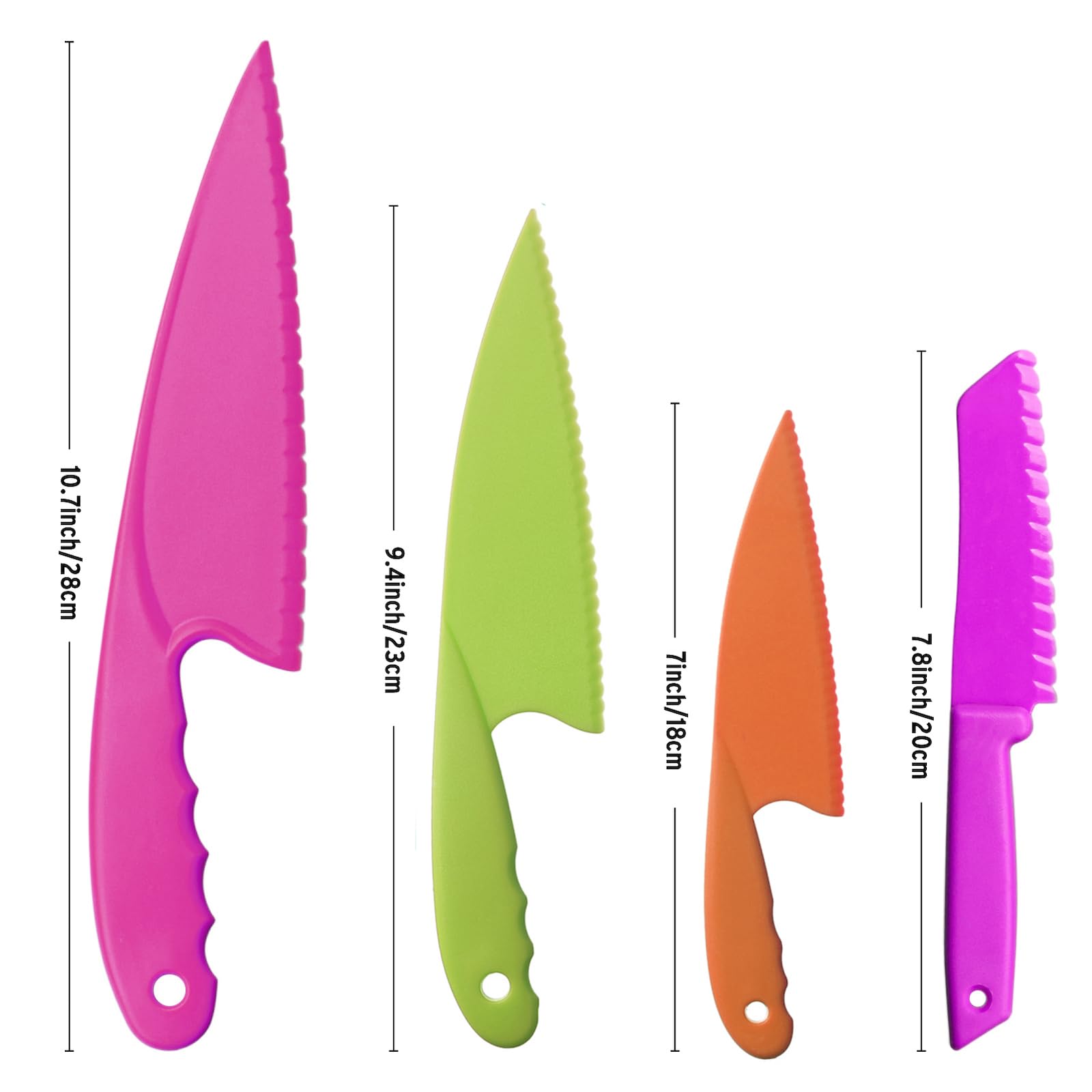 NANXJIUR 8 Pieces Kid Plastic Nylon Cooking Knife Set, Children Toddler Kitchen Knives, Kitchen Cooking and Baking Knife Set, Safe Knives for Bread without BPA, Lettuce Knife and Salad Knife