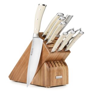 wusthof classic ikon creme 10 piece knife set with acacia block