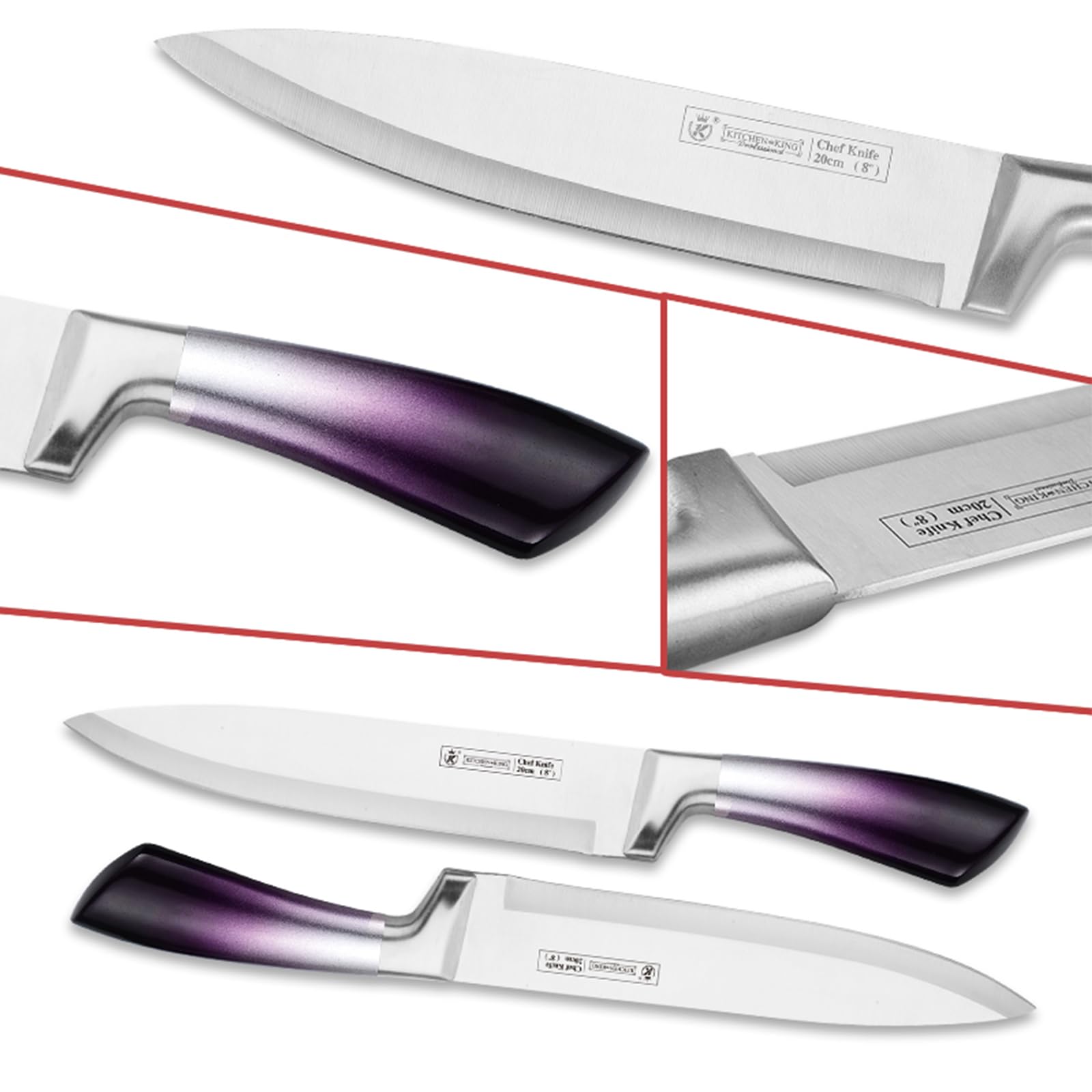 Kitchen Knife Set, 9-Piece Purple Professional Kitchen Knives Set with Acrylic Block, Non Stick Sharp Stainless Steel Chef Knife Set with Sharpener for Kitchen Cutting Kitchen Gifts for Women