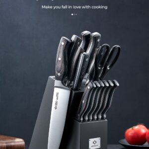 AMEGAT 15-Piece Knife Set with Built-in Sharpener and Carving Fork, Ultra Sharp Knife Block Set with Full Tang Design & Wooden Handle, High Carbon Stainless Steel Knife Sets for Kitchen with Block