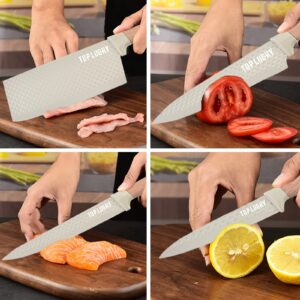 Kitchen Knife Set, 8-Pieces Khaki Sharp Chef Knife Set with Block, Knife Block Set with Diamond Grain Non-stick Knife Blade, Stainless Steel Cooking Knives Suitable for Home Restaurant Apartment