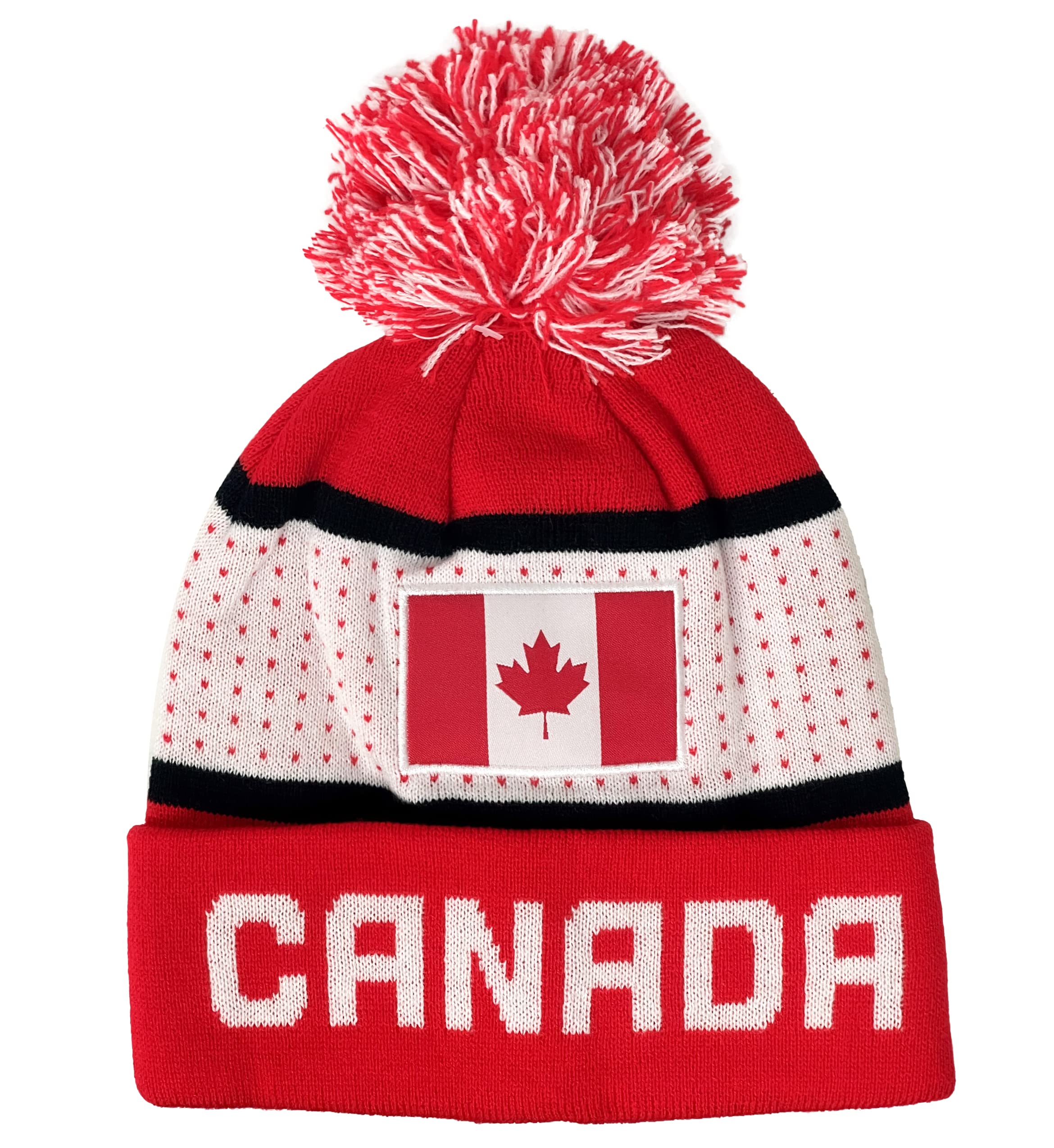 Country Winter Hat, Adult Knit Warm Hat Casual Active Sports Pom Soccer Beanie (Canada) Red