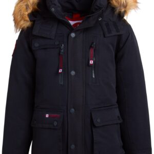 CANADA WEATHER GEAR Boys Winter Coat - Heavyweight Ski Jacket, Fur Trim Hood - Outerwear Parka (8-20), Size 10-12, Black