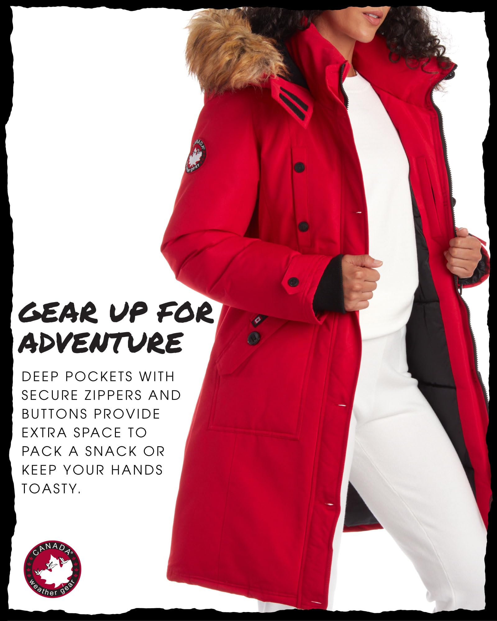 CANADA WEATHER GEAR Women's Winter Coat - Stadium Parka Jacket, Fur Trim Hood (S-3XL), Size Medium, Red Apple