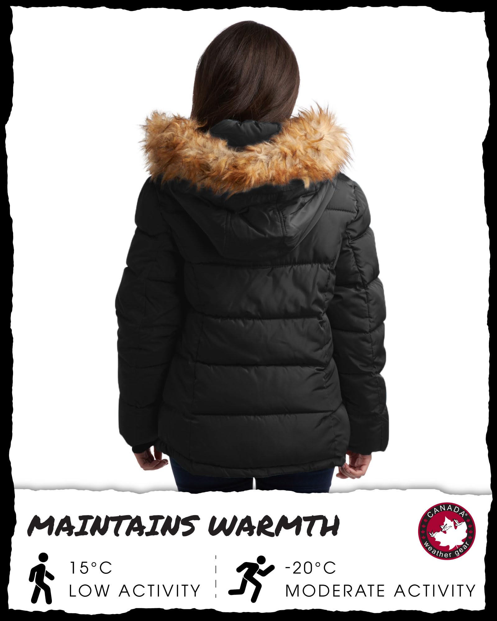 CANADA WEATHER GEAR Women's Winter Coat - Quilted Heavyweight Puffer Parka Coat – Plus Sized Jacket for Women (S-3X), Size Large, Black/Natural