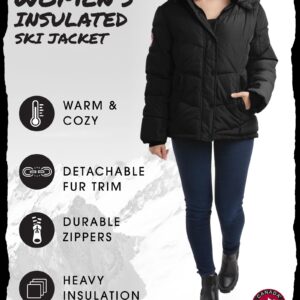 CANADA WEATHER GEAR Women's Winter Coat - Quilted Heavyweight Puffer Parka Coat – Plus Sized Jacket for Women (S-3X), Size Large, Black/Natural