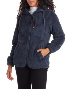 canada weather gear women’s fleece sweatshirt jacket - full zip sherpa fur bomber jacket - teddy coat for women (s-xl), size large, dusty blue