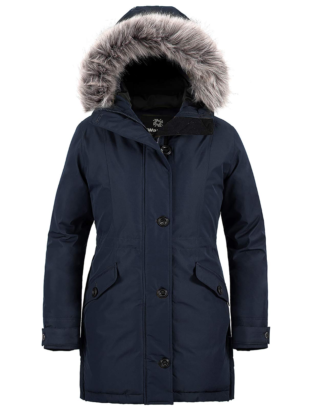 wantdo Women's Winter Hooded Thick Puffer Coat Insulated Long Parka Navy S