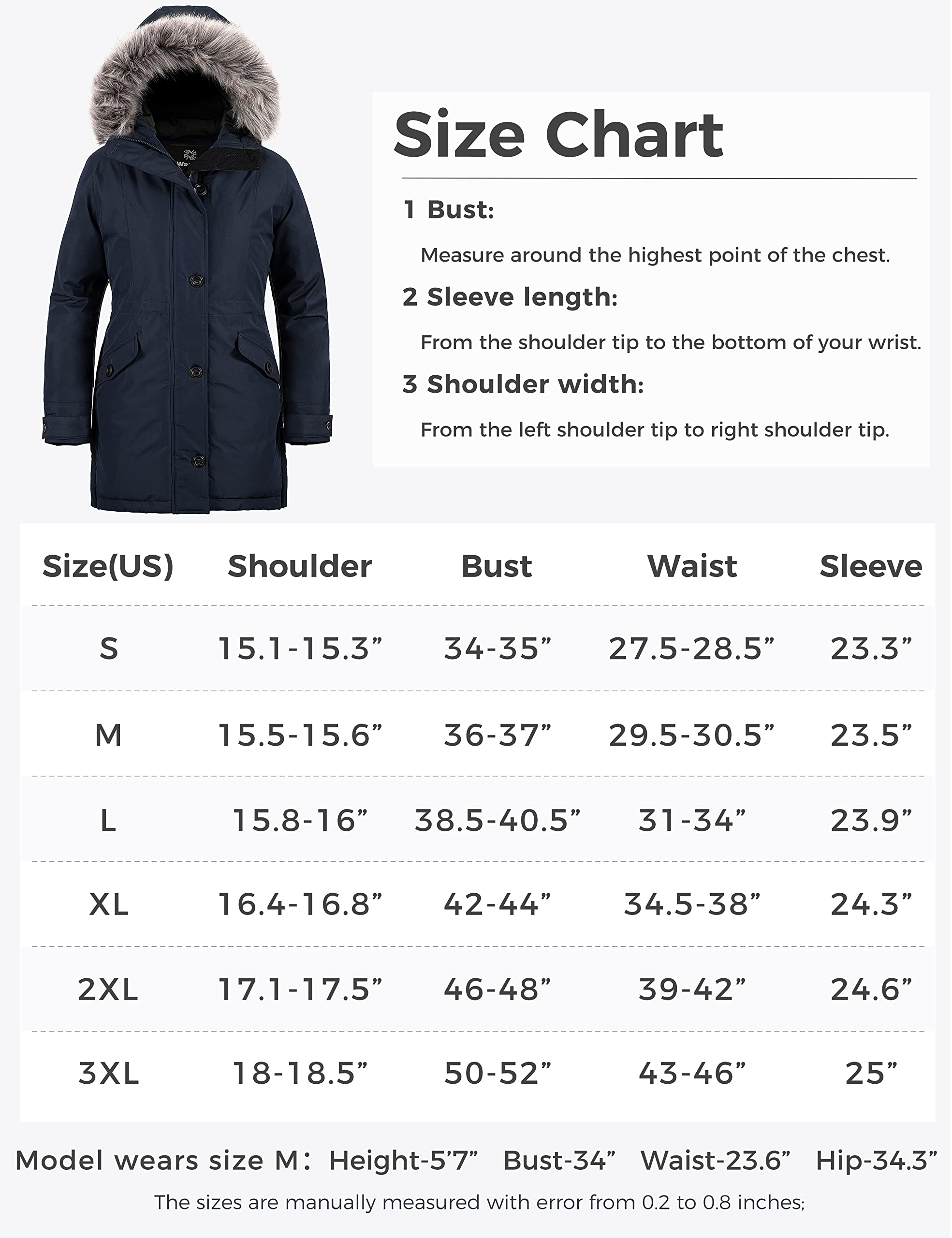 wantdo Women's Winter Hooded Thick Puffer Coat Insulated Long Parka Navy S