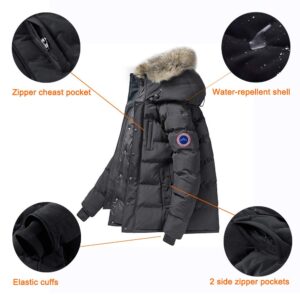 FREDRM Men's Winter Coat Water-Repellent Windproof Fur Hooded Thicken Long Parka Puffer Jacket (gray-1, L)