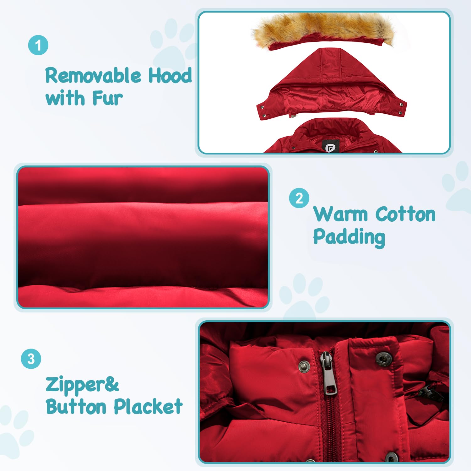 FARVALUE Boy Winter Coat Warm Quilted Puffer Water Resistant Parka Jacket with Detachable Fur Hood for Big Boys Red 6-7