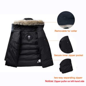 Men's Winter Coat Water-Repellent Windproof Fur Hooded Thicken Long Parka Puffer Jacket (black-1, L)