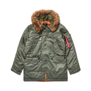 alpha industries n-3b slim fit parka - cold weather military issue parka - sage, xl