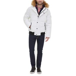 Tommy Hilfiger Men's Arctic Cloth Quilted Snorkel Bomber Jacket, White, Large