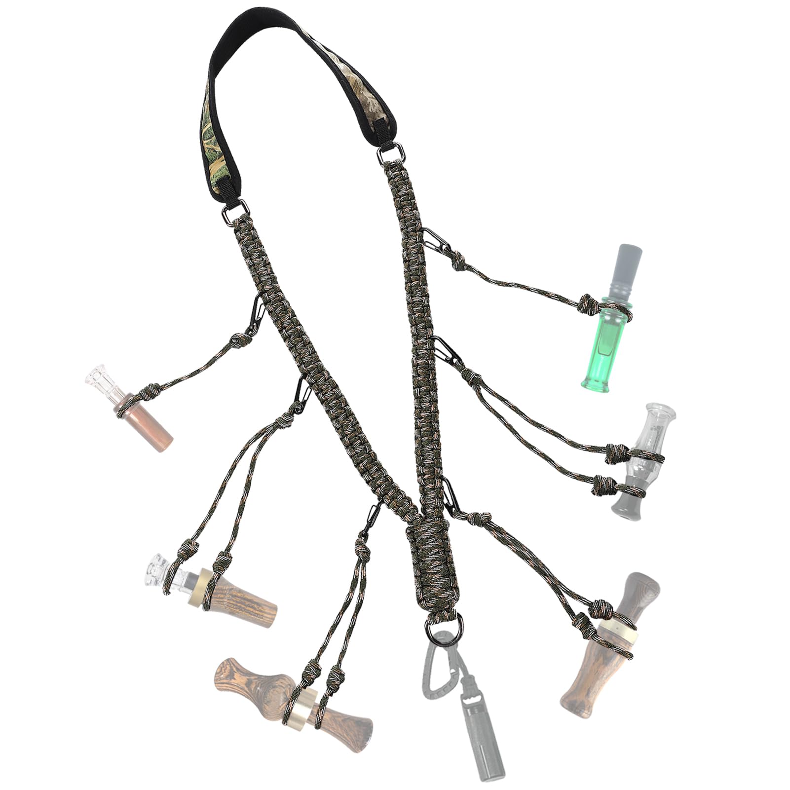 PAMASE Duck Call Lanyard - Duck Whistle Hunting Accessories with 10 Removable Loops, Camo Woven Goose Call Carry, Outdoor Predator Gear Gift for Hunter - without Duck Call