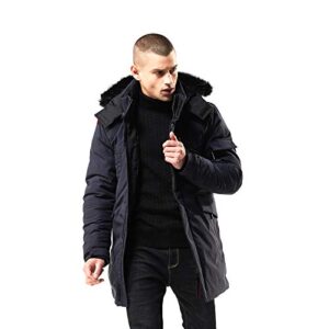 WEEN CHARM Men's Warm Parka Jacket Water Resistant Puffer Jacket Long Winter Coat with Detachable Hood Faux-Fur Trim