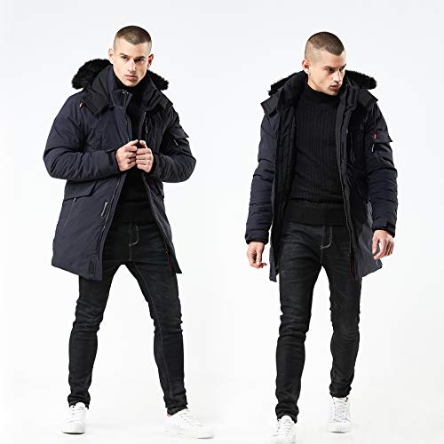 WEEN CHARM Men's Warm Parka Jacket Water Resistant Puffer Jacket Long Winter Coat with Detachable Hood Faux-Fur Trim