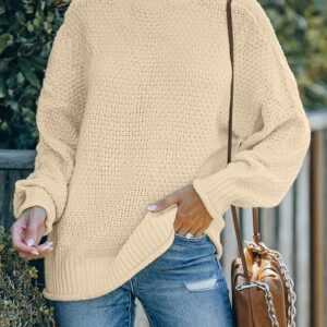 Dokotoo Women's Turtleneck Batwing Long Sleeve Solid Chunky Knit Sweater B Beige