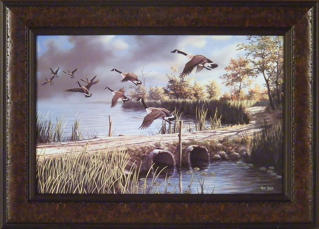 Lifting to The North by Ken Zylla 14.5x20 Canadian Canada Geese Waterfowl Birds Lake Framed Art Print Wall Décor Picture