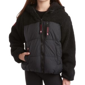 CANADA WEATHER GEAR Girls' Jacket - Sherpa Lined Puffer Coat with Hood (Size: 4-16), Size 7-8, Black