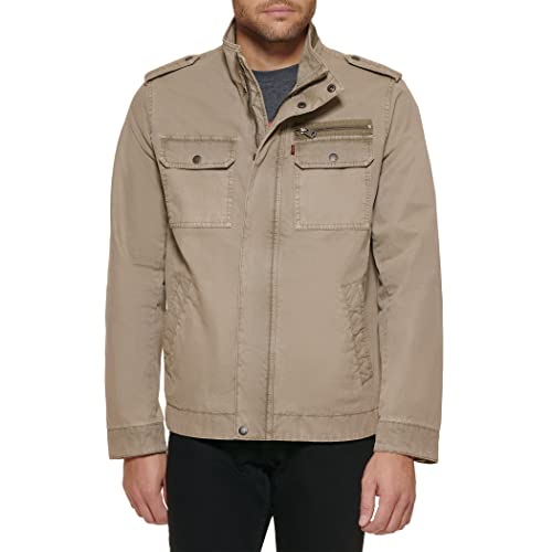 Levi's Men's Washed Cotton Military Jacket, Stone Unfilled, X-Large